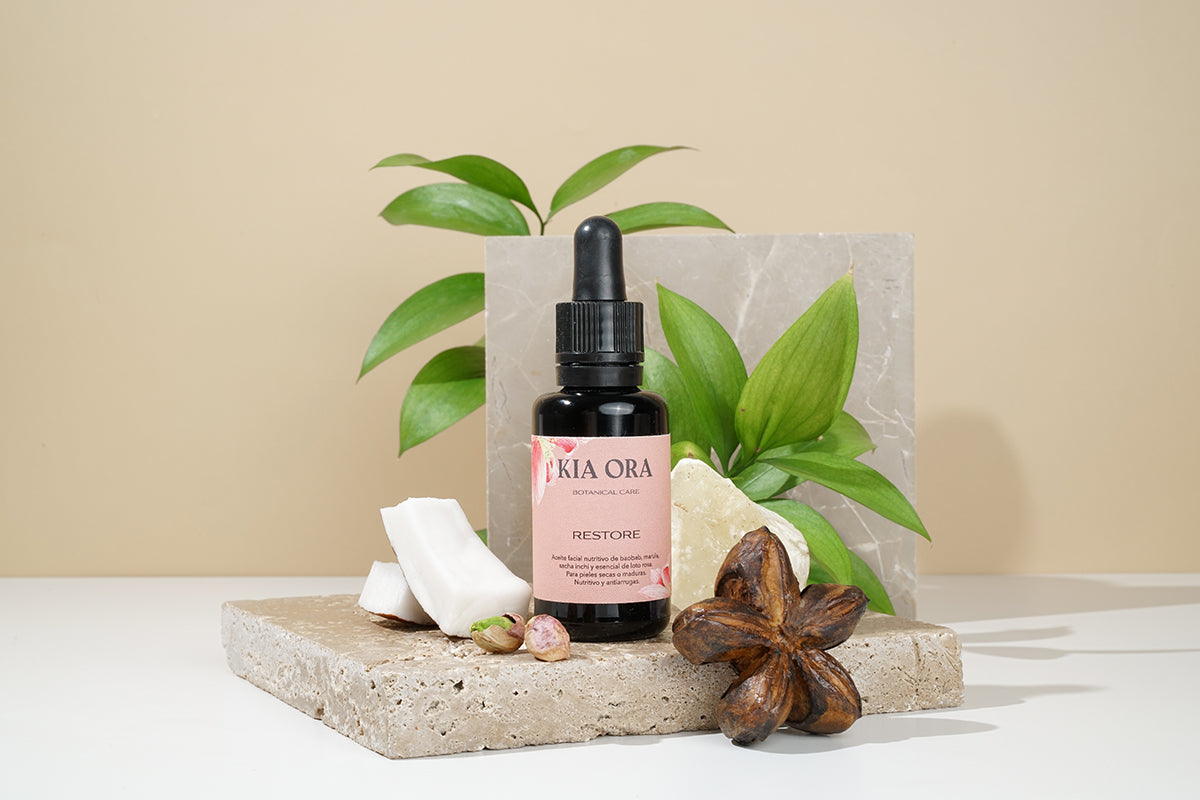RESTORE - Aceite facial nutritivo de baobab, marula, sacha inchi y esencial de loto rosa.