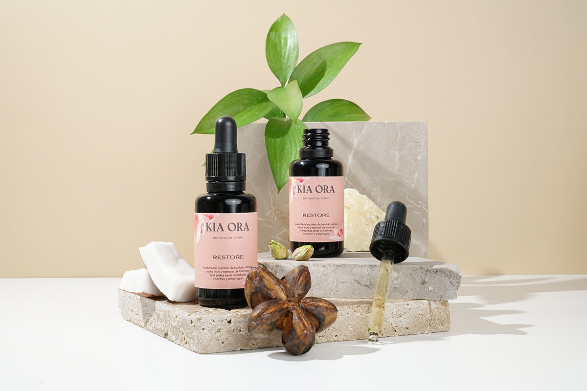 RESTORE - Aceite facial nutritivo de baobab, marula, sacha inchi y esencial de loto rosa.