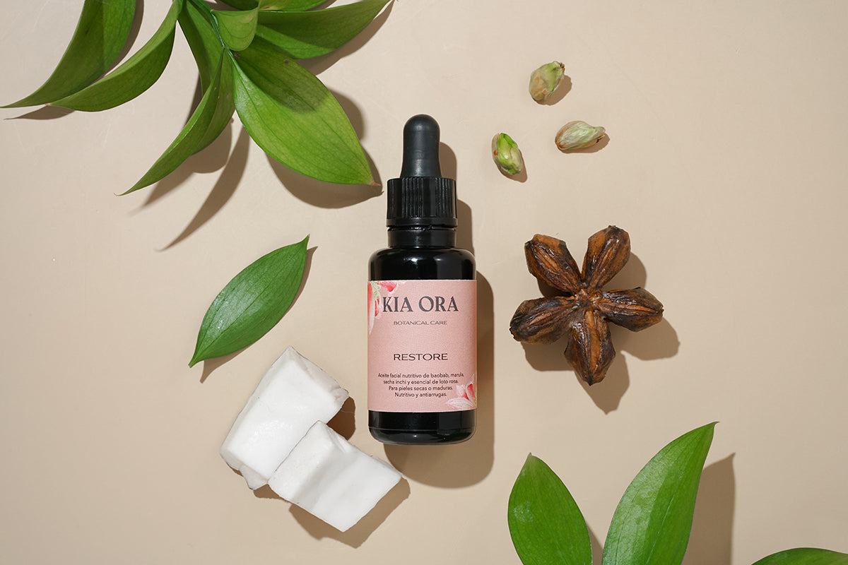 RESTORE - Aceite facial nutritivo de baobab, marula, sacha inchi y esencial de loto rosa.
